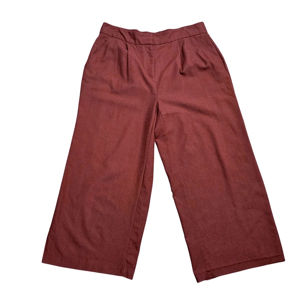 Nine West Rust Brown Wide Leg Cropped Pants High Waist Cropped Trousers L